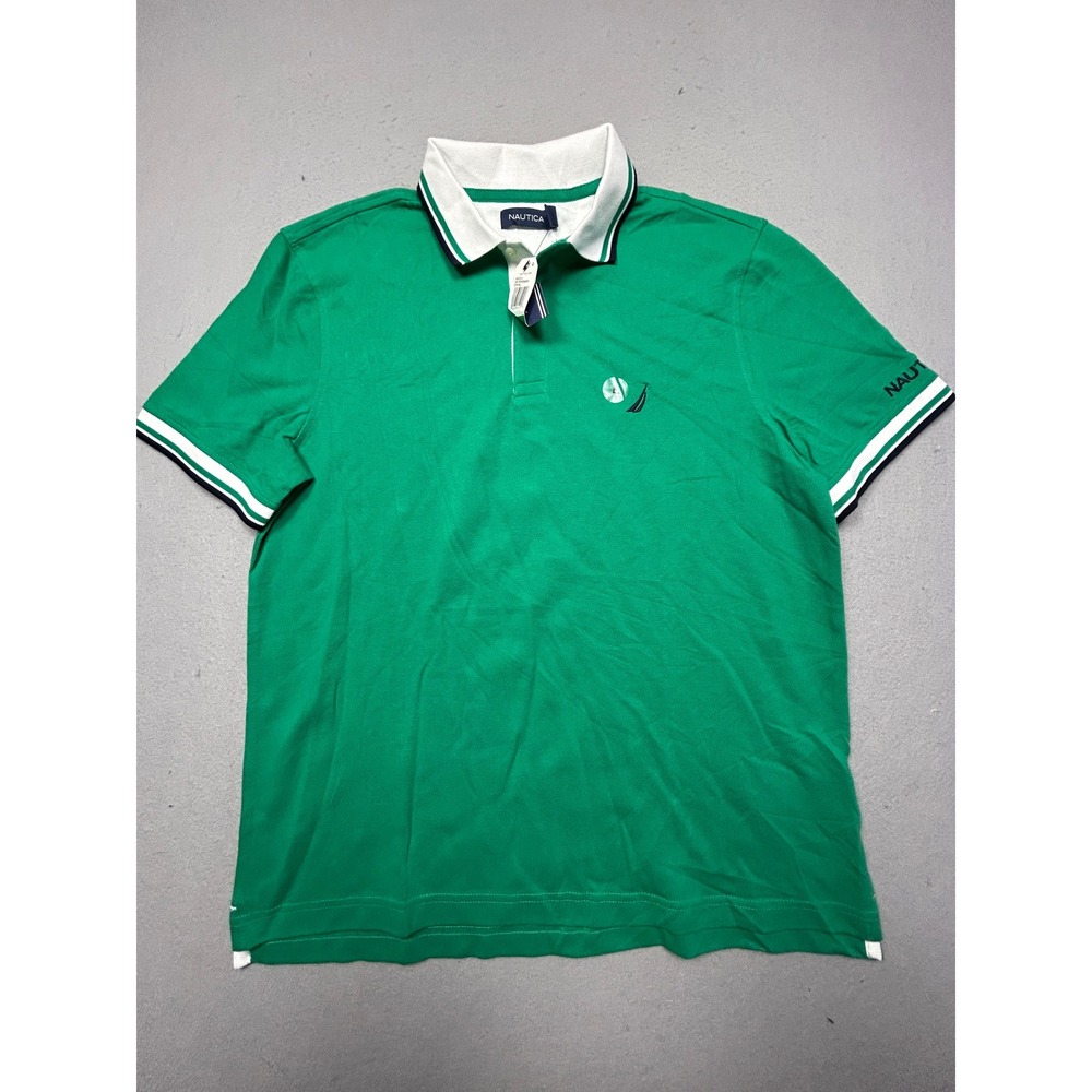 Nautica Polo Shirt Pique Cotton Peppergreen Large Mens